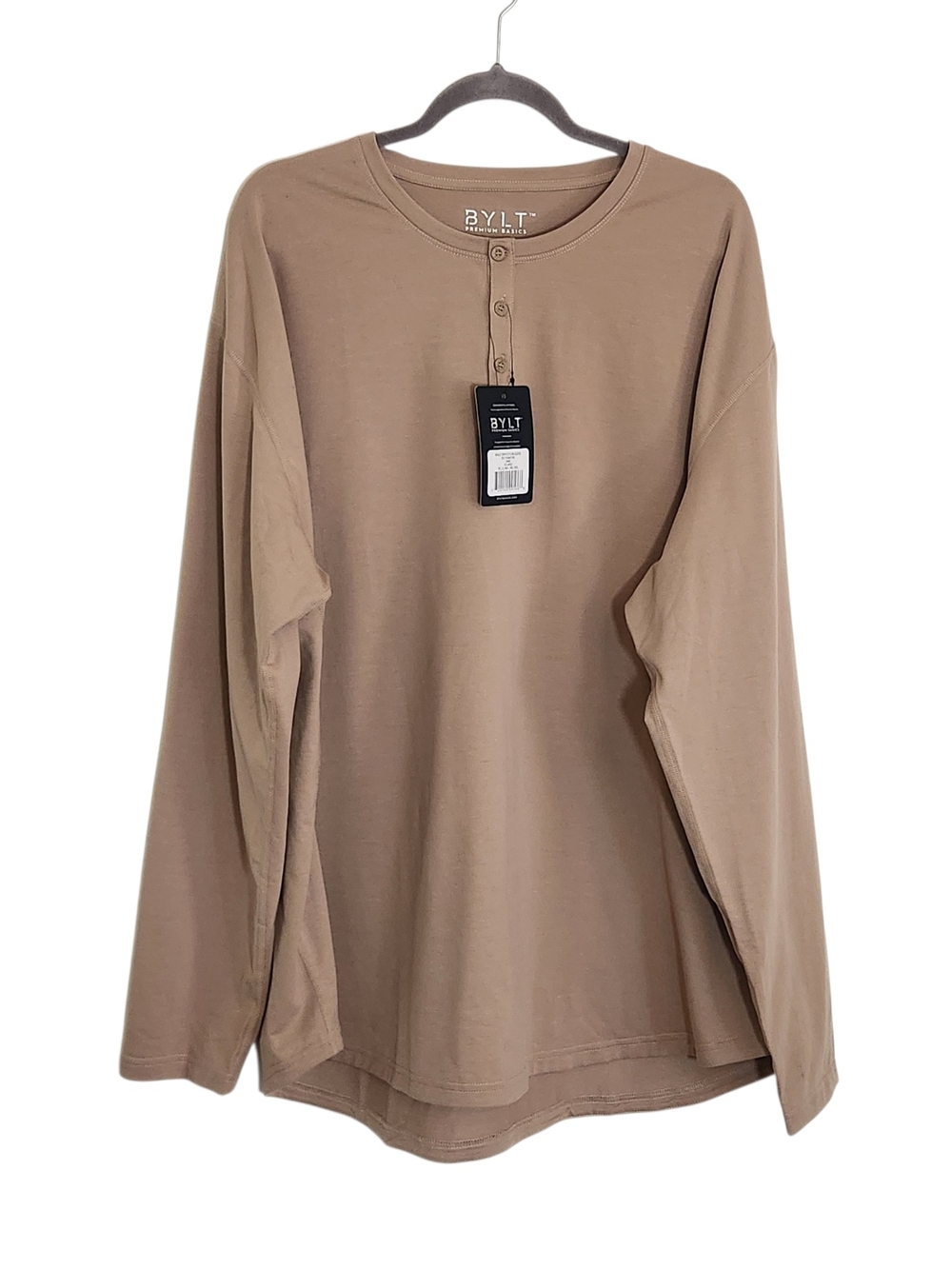 BYLT Premium Basics Light Brown Henley Size 3XL NWT Flaw